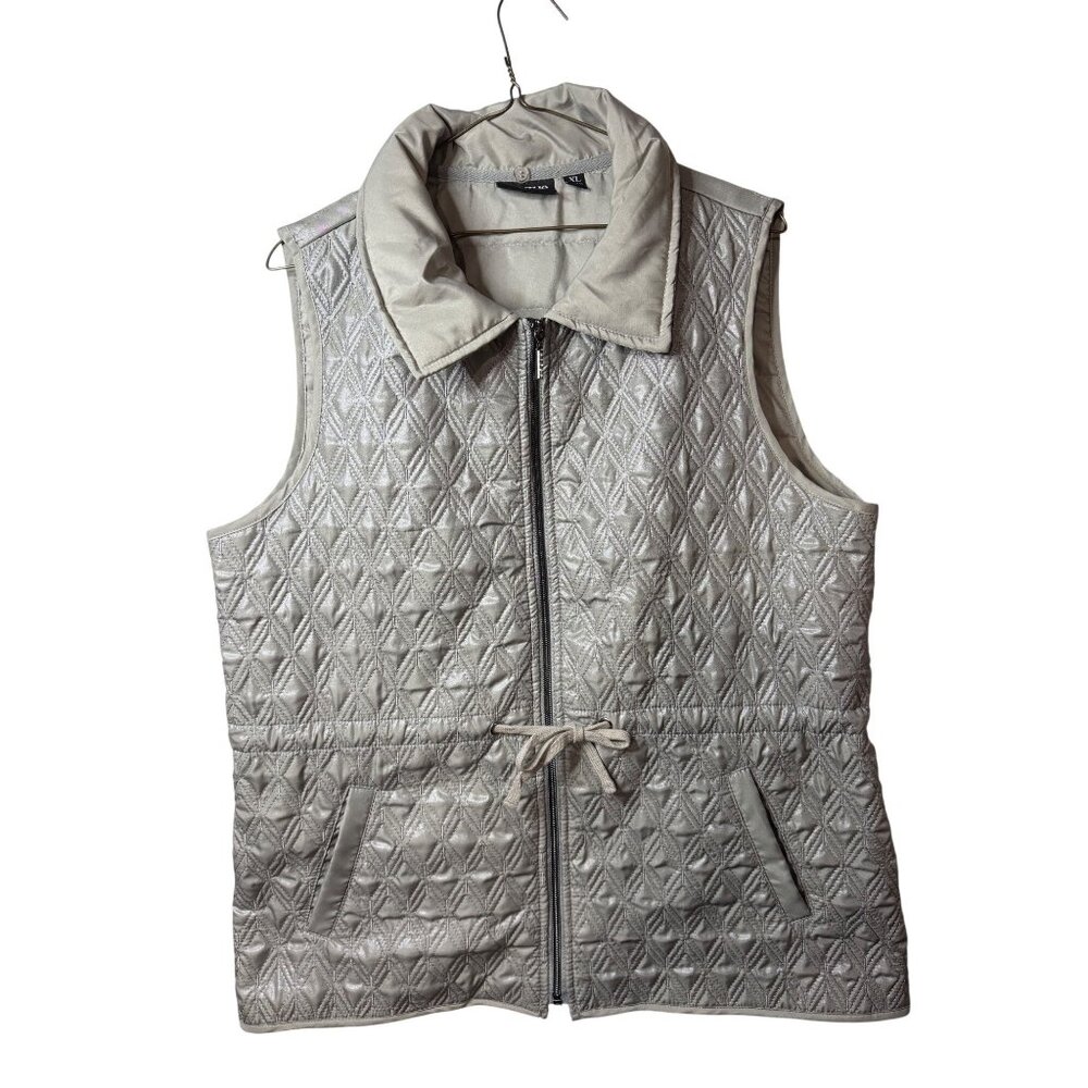 Onque Casual‎ Womens XL Gray Quilted Lightweight Zip Vest Sleeveless Pockets Top